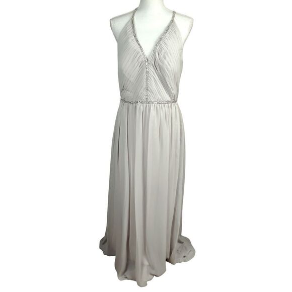 New Jenny Packham Gown Size 16 Oyster Rhinestone Flowy Pleated Chiffon Gala - Picture 9 of 9